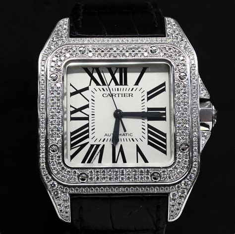 cartier santos 100 black diamonds|santos 100 cartier price.